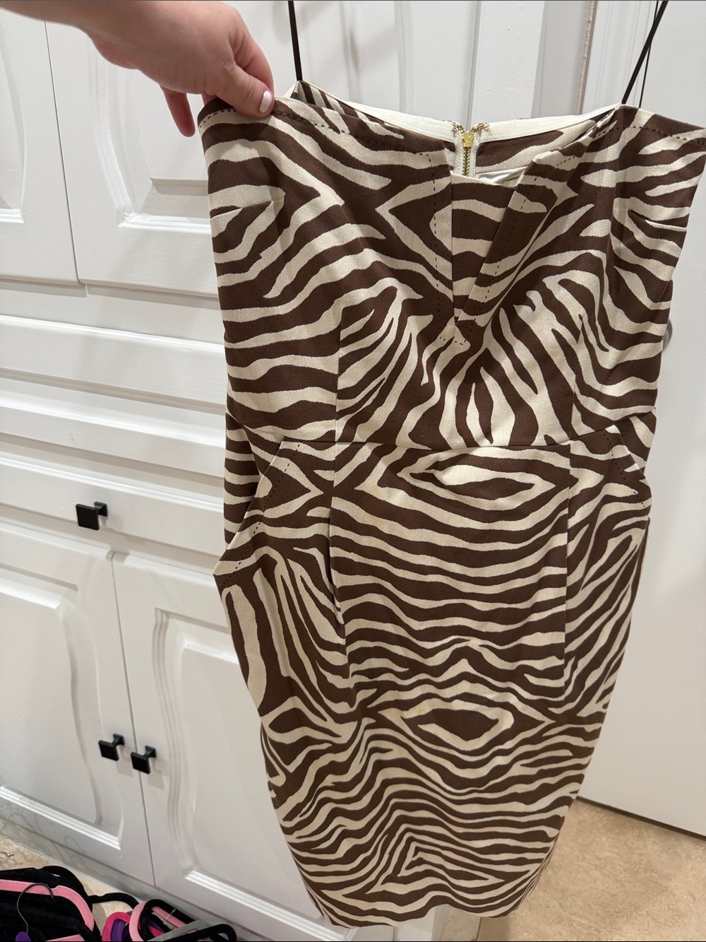 kate spade Brown and Cream Zebra-Print Strapless Pencil Skirt